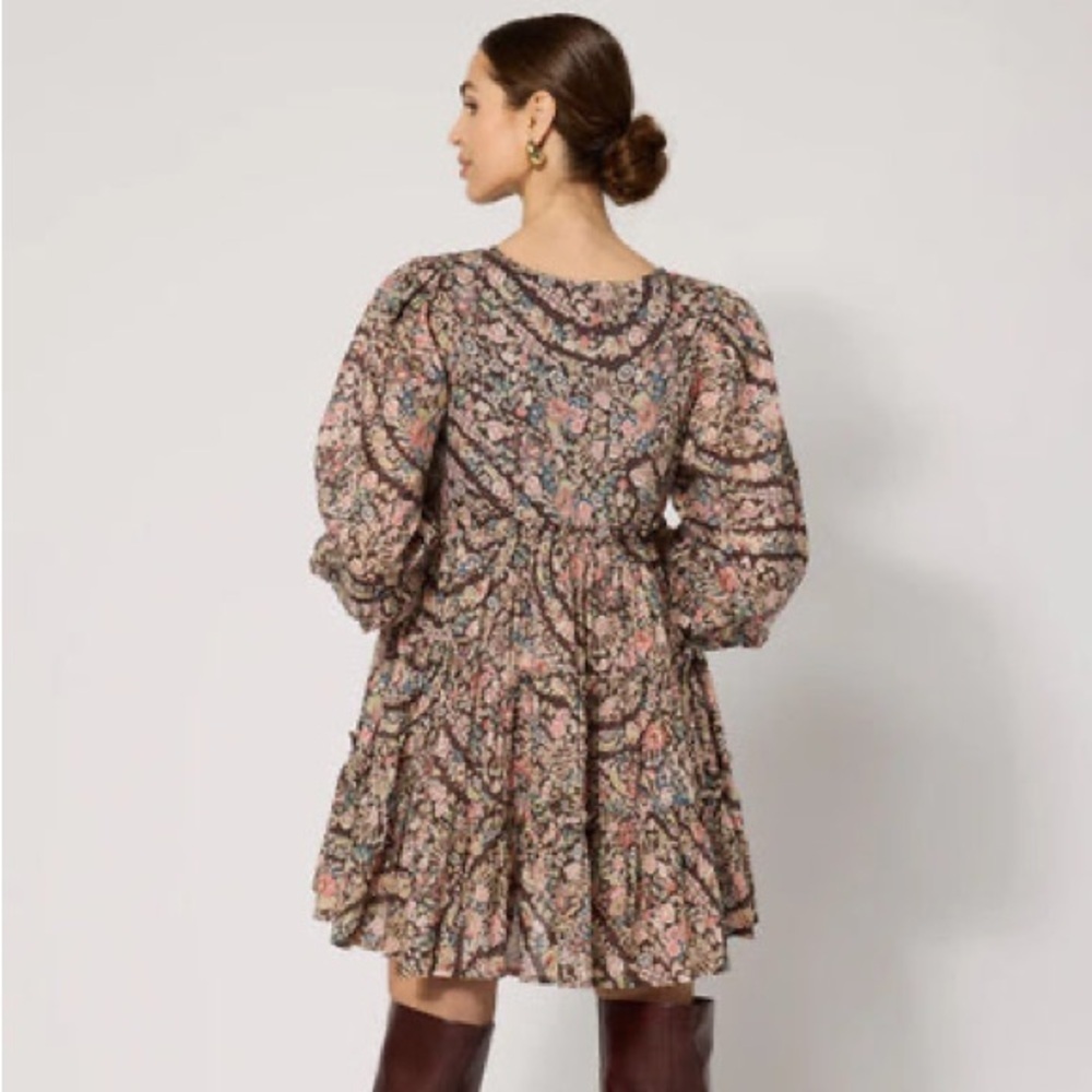 Cleobella Francesca Mini Dress XS Floral Print Boho Mini Long Bell Sleeve - Picture 3 of 6